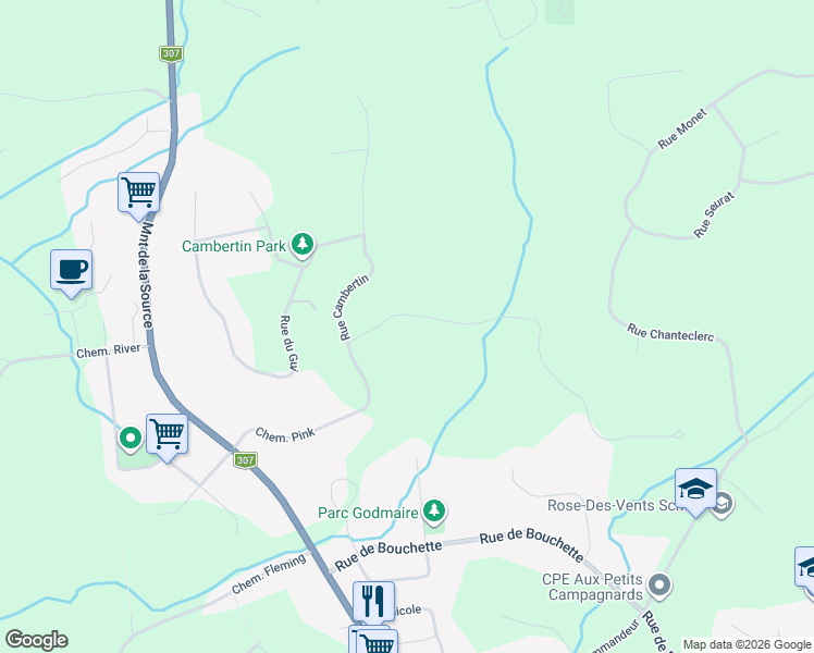 map of restaurants, bars, coffee shops, grocery stores, and more near 124 Chemin Pink in Cantley