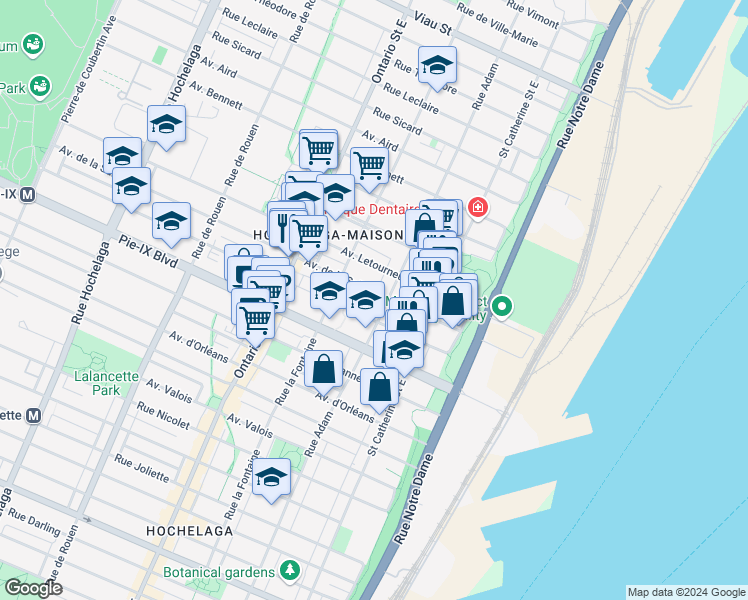 map of restaurants, bars, coffee shops, grocery stores, and more near 1620 Avenue de la Salle in Montréal