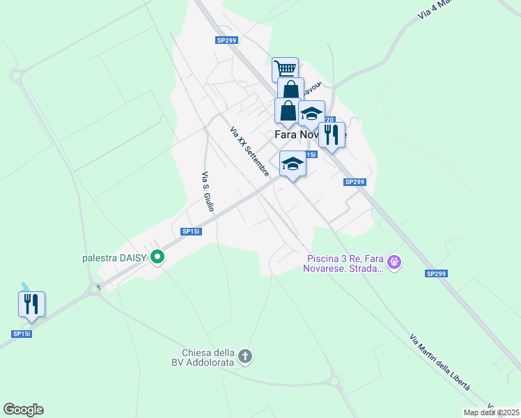 map of restaurants, bars, coffee shops, grocery stores, and more near 6 Via G. Marconi in Fara Novarese