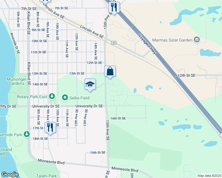 map of restaurants, bars, coffee shops, grocery stores, and more near 1512 14th Street Southeast in St. Cloud