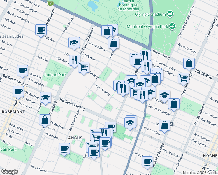 map of restaurants, bars, coffee shops, grocery stores, and more near 4230 Rue de Chambly in Montréal