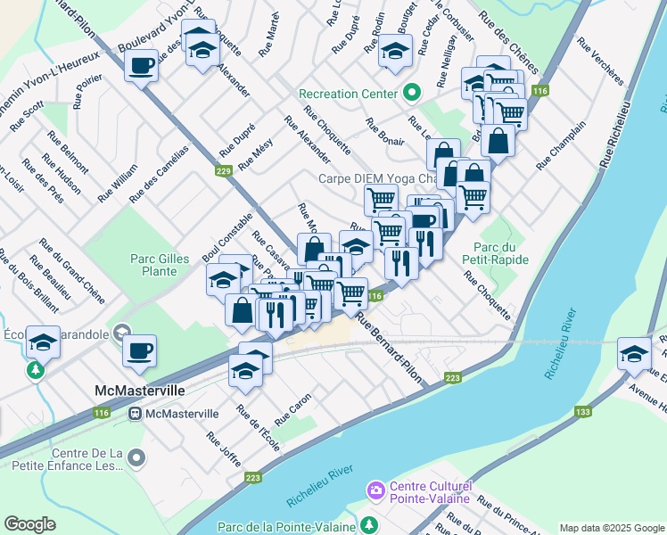 map of restaurants, bars, coffee shops, grocery stores, and more near 378 Rue Montcour in Beloeil
