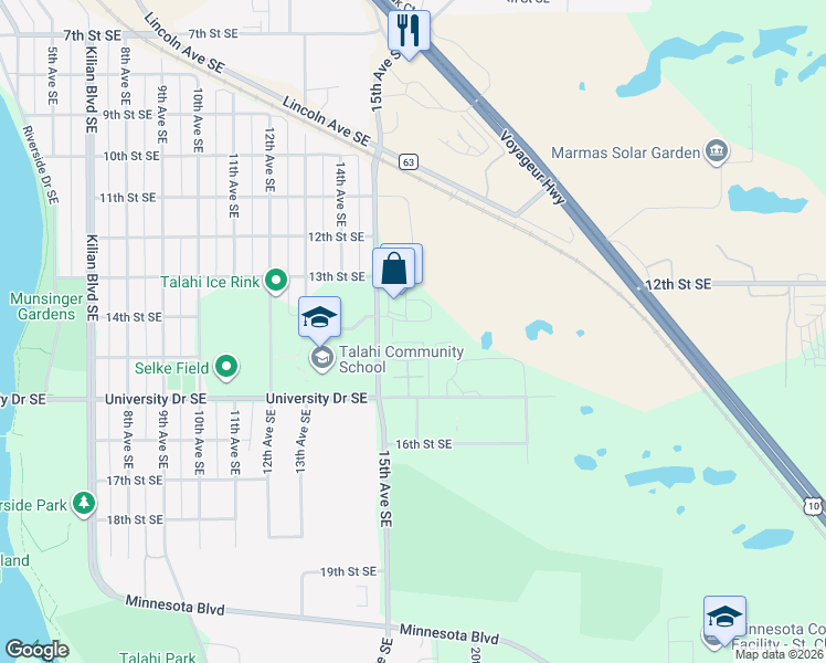 map of restaurants, bars, coffee shops, grocery stores, and more near 1546 14th Street Southeast in St. Cloud