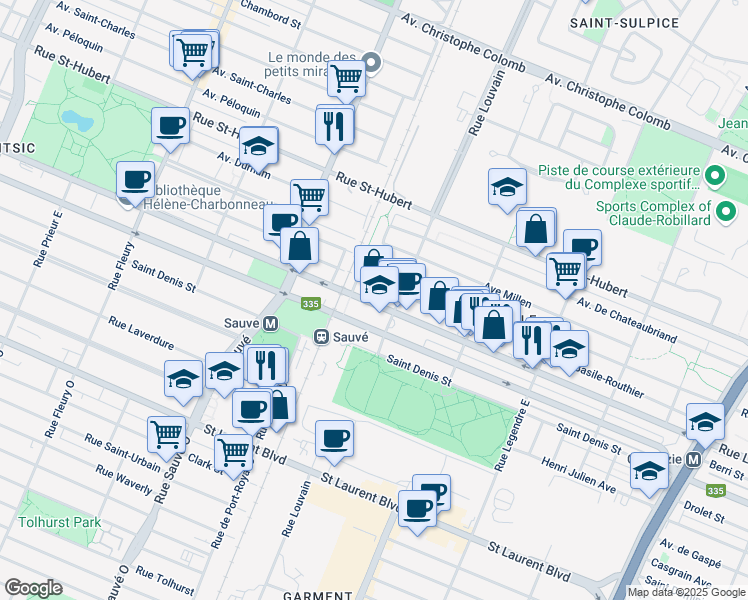 map of restaurants, bars, coffee shops, grocery stores, and more near 9535 Rue Lajeunesse in Montréal