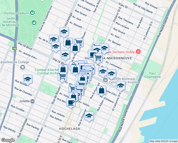 map of restaurants, bars, coffee shops, grocery stores, and more near 4047 Rue Ontario East in Montréal