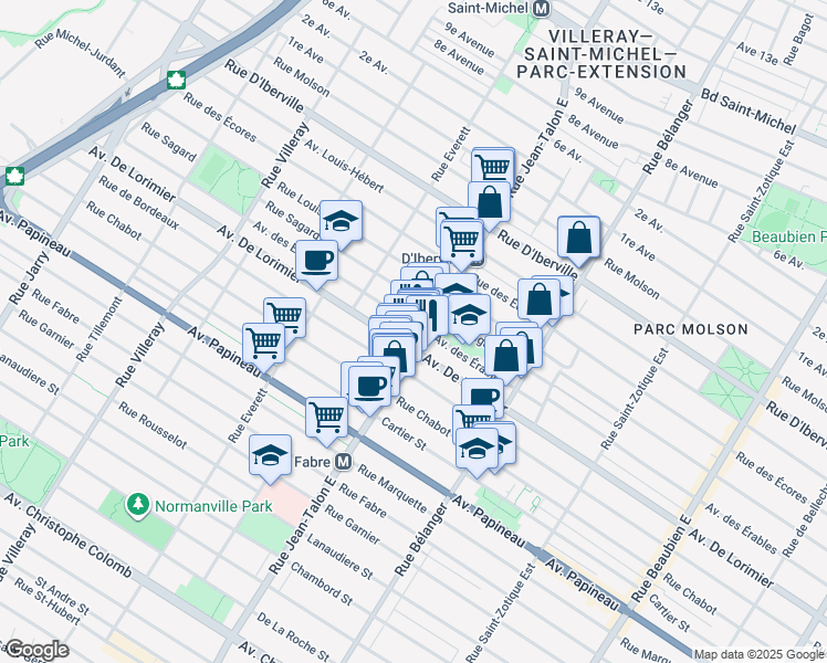 map of restaurants, bars, coffee shops, grocery stores, and more near in Montréal