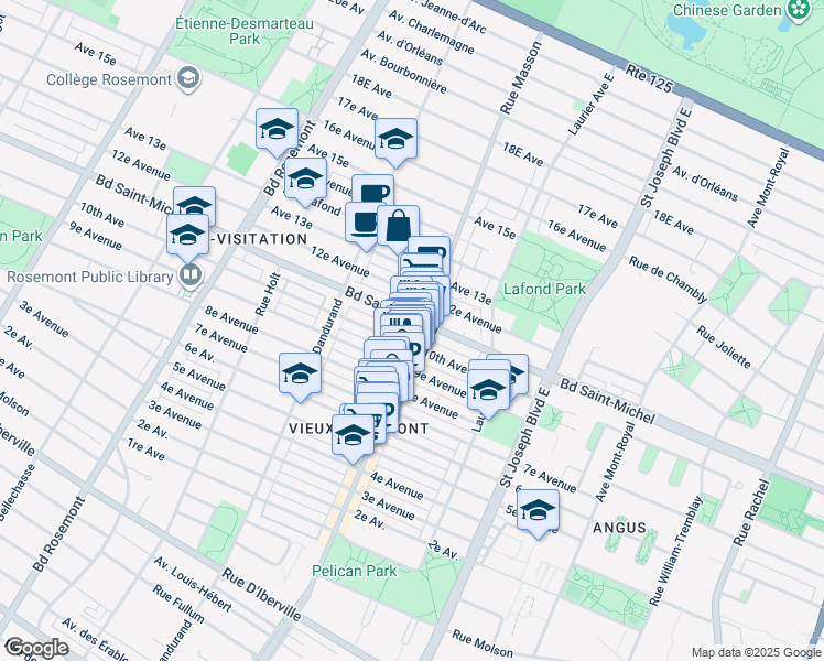 map of restaurants, bars, coffee shops, grocery stores, and more near 3245 Rue Masson in Montréal