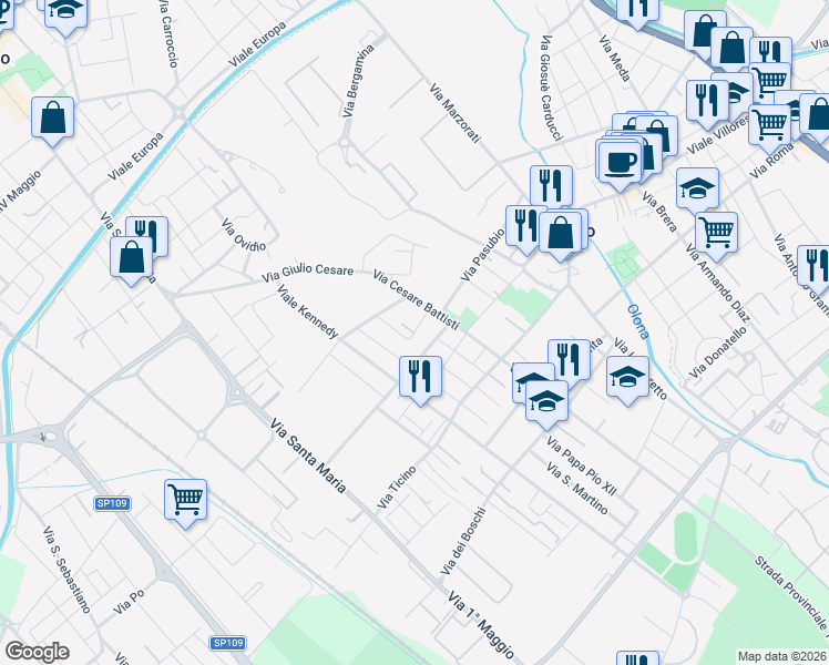 map of restaurants, bars, coffee shops, grocery stores, and more near 8 Via Fratelli Bandiera in Nerviano