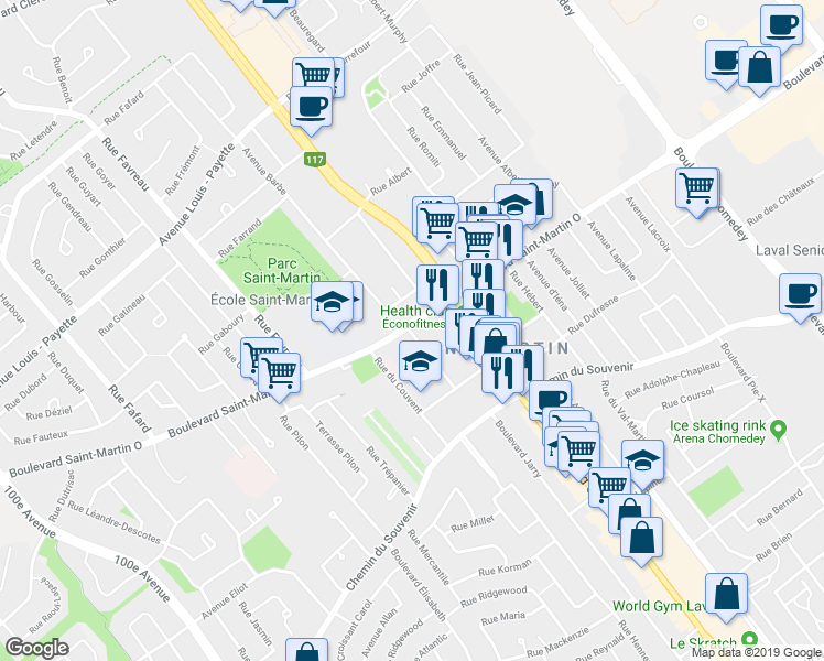 map of restaurants, bars, coffee shops, grocery stores, and more near 3972 Boulevard Saint-Martin Ouest in Laval