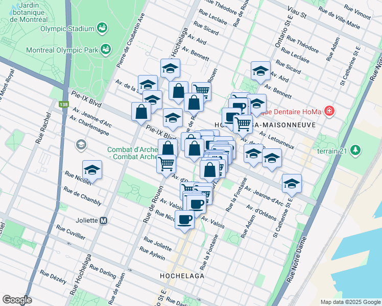 map of restaurants, bars, coffee shops, grocery stores, and more near 2150 Pie-IX Boulevard in Montrã©Al