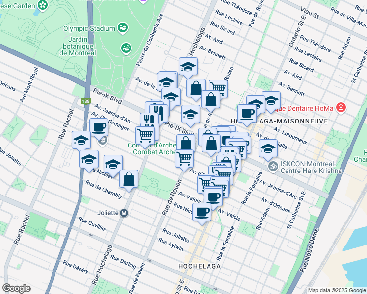map of restaurants, bars, coffee shops, grocery stores, and more near 2288 Avenue Jeanne d'Arc in Montreal
