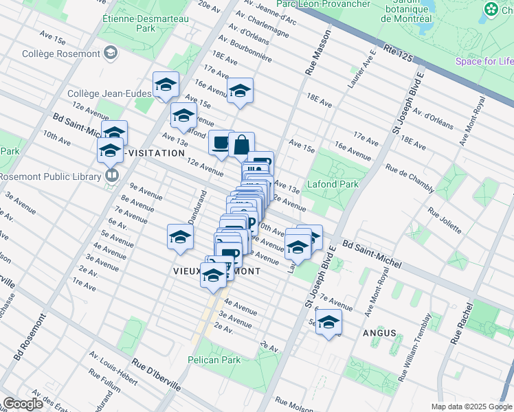 map of restaurants, bars, coffee shops, grocery stores, and more near 3245 Rue Masson in Montreal
