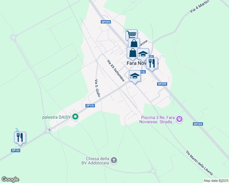 map of restaurants, bars, coffee shops, grocery stores, and more near 6 Via G. Marconi in Fara Novarese