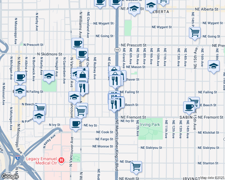 map of restaurants, bars, coffee shops, grocery stores, and more near in Portland