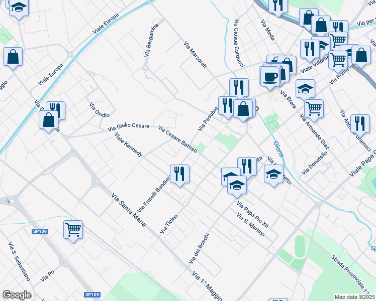 map of restaurants, bars, coffee shops, grocery stores, and more near 8 Via Fratelli Bandiera in Nerviano