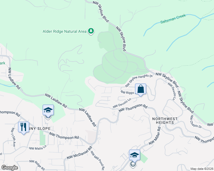 map of restaurants, bars, coffee shops, grocery stores, and more near 10147 Northwest Skyline Heights Drive in Portland