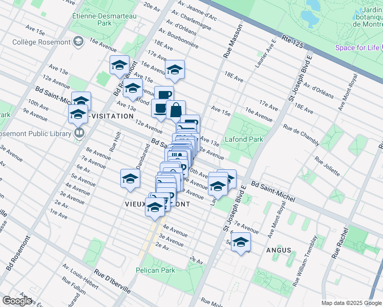 map of restaurants, bars, coffee shops, grocery stores, and more near in Montréal