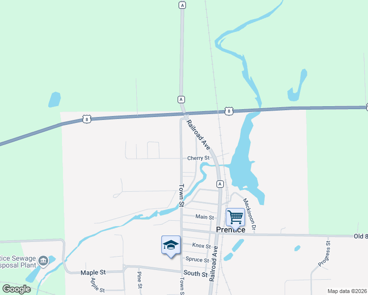 map of restaurants, bars, coffee shops, grocery stores, and more near 1703 Town Street in Prentice