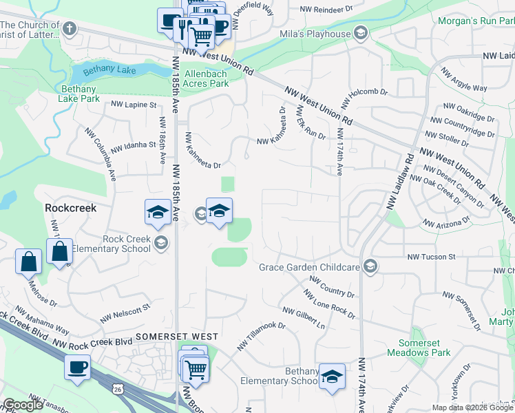 map of restaurants, bars, coffee shops, grocery stores, and more near 18118 Northwest Anastasia Drive in Portland