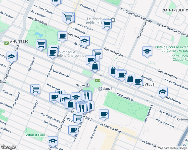 map of restaurants, bars, coffee shops, grocery stores, and more near 715 Boulevard René-Lévesque Ouest in Montréal
