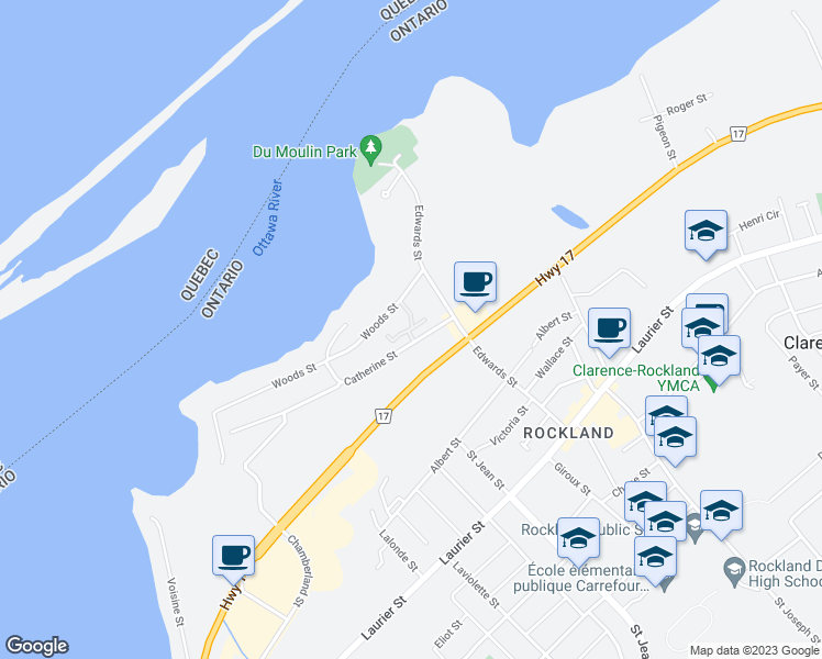 map of restaurants, bars, coffee shops, grocery stores, and more near 1972 Riviera Terrace in Clarence-Rockland