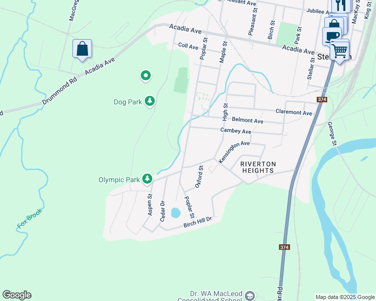 map of restaurants, bars, coffee shops, grocery stores, and more near 95 Poplar Street in Stellarton