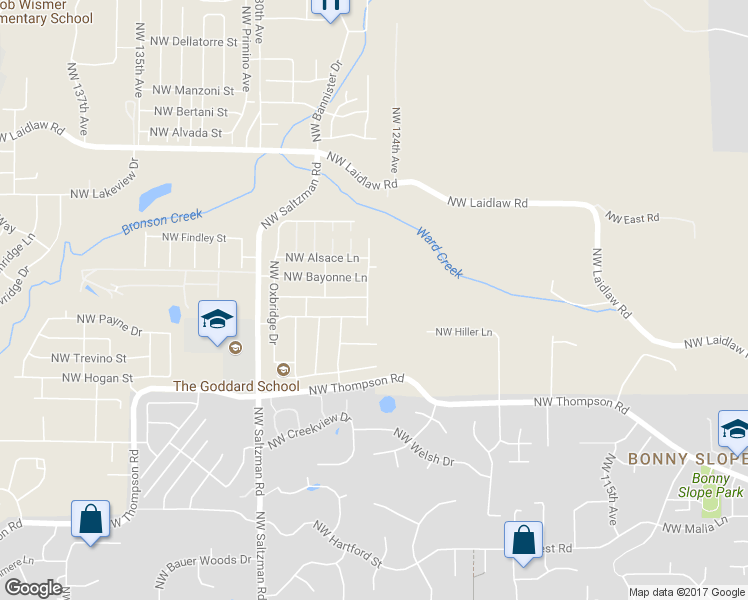 map of restaurants, bars, coffee shops, grocery stores, and more near 4394 Northwest 125th Avenue in Portland