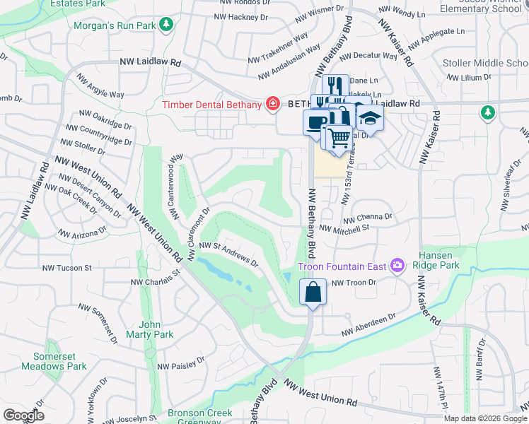 map of restaurants, bars, coffee shops, grocery stores, and more near 15927 Northwest Tullamorrie Way in Portland