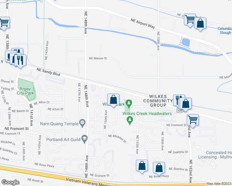 map of restaurants, bars, coffee shops, grocery stores, and more near 3865 Northeast 152nd Avenue in Portland