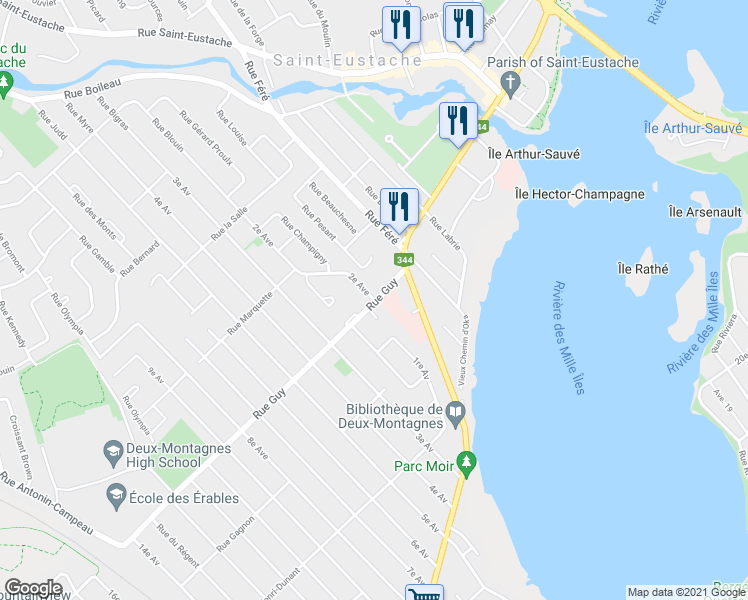 map of restaurants, bars, coffee shops, grocery stores, and more near 100 Rue Guy in Deux-Montagnes