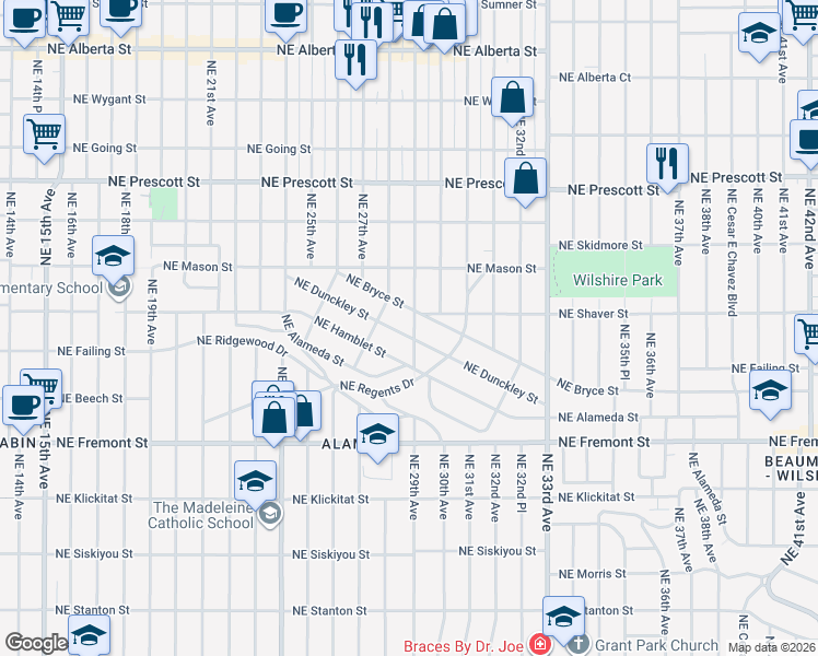 map of restaurants, bars, coffee shops, grocery stores, and more near 4010 Northeast 29th Avenue in Portland