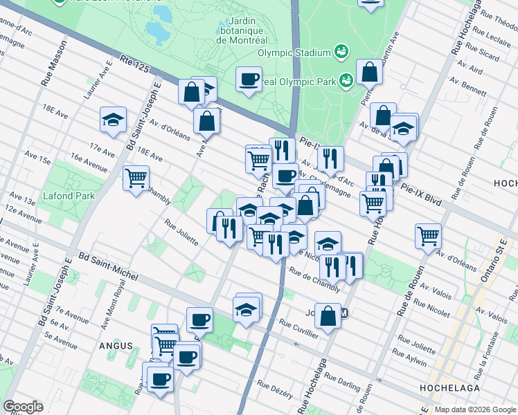 map of restaurants, bars, coffee shops, grocery stores, and more near in Montreal