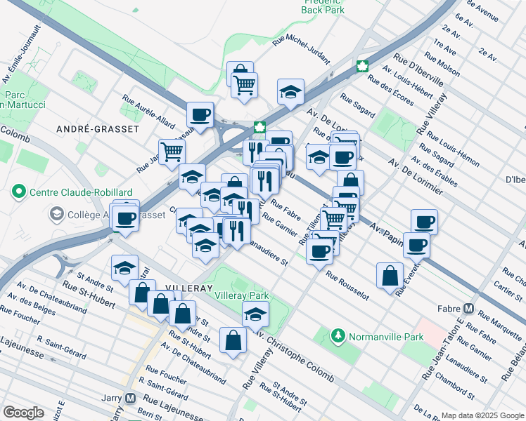 map of restaurants, bars, coffee shops, grocery stores, and more near in Montréal