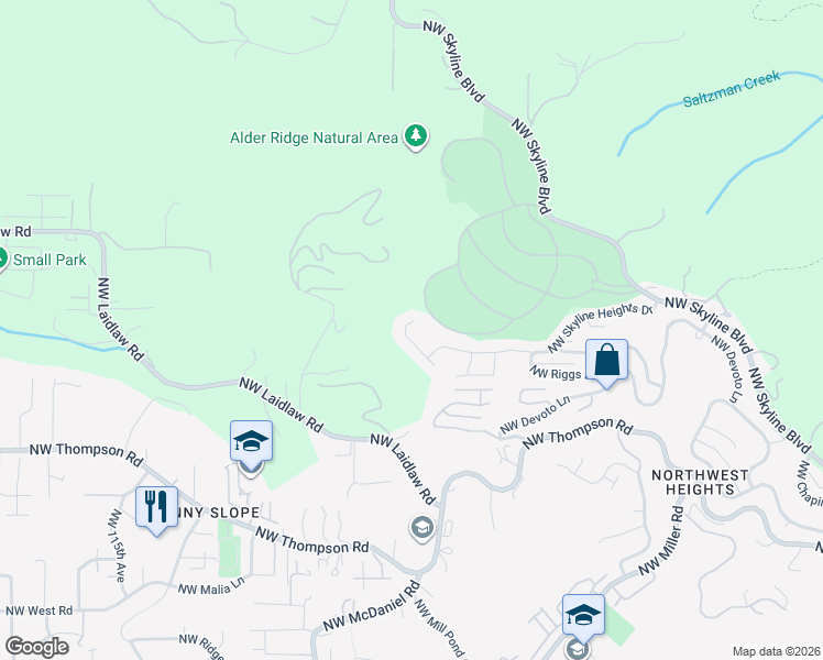 map of restaurants, bars, coffee shops, grocery stores, and more near 4240 Northwest Twilight Terrace in Portland