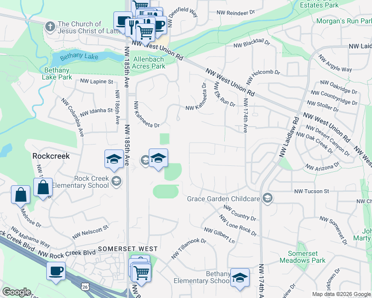 map of restaurants, bars, coffee shops, grocery stores, and more near 18154 Northwest Anastasia Drive in Portland