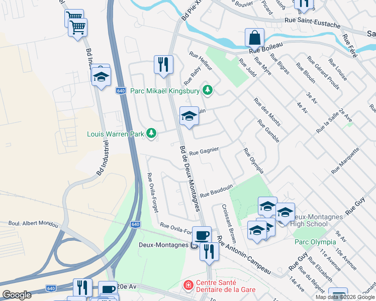 map of restaurants, bars, coffee shops, grocery stores, and more near 1159 Rue Gagnier in Deux-Montagnes