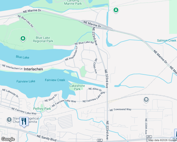 map of restaurants, bars, coffee shops, grocery stores, and more near 21903 Northeast Shaver Street in Fairview