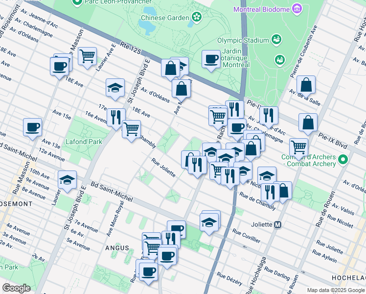map of restaurants, bars, coffee shops, grocery stores, and more near 4282 Place Guillet in Montréal