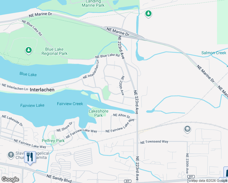 map of restaurants, bars, coffee shops, grocery stores, and more near 21903 Northeast Shaver Street in Fairview