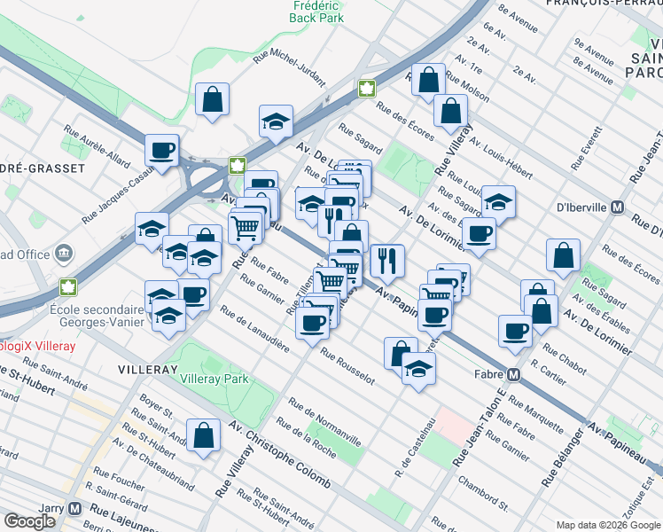 map of restaurants, bars, coffee shops, grocery stores, and more near 7870 Avenue Papineau in Montréal