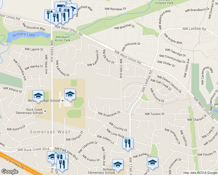 map of restaurants, bars, coffee shops, grocery stores, and more near 4403 Northwest 174th Avenue in Portland