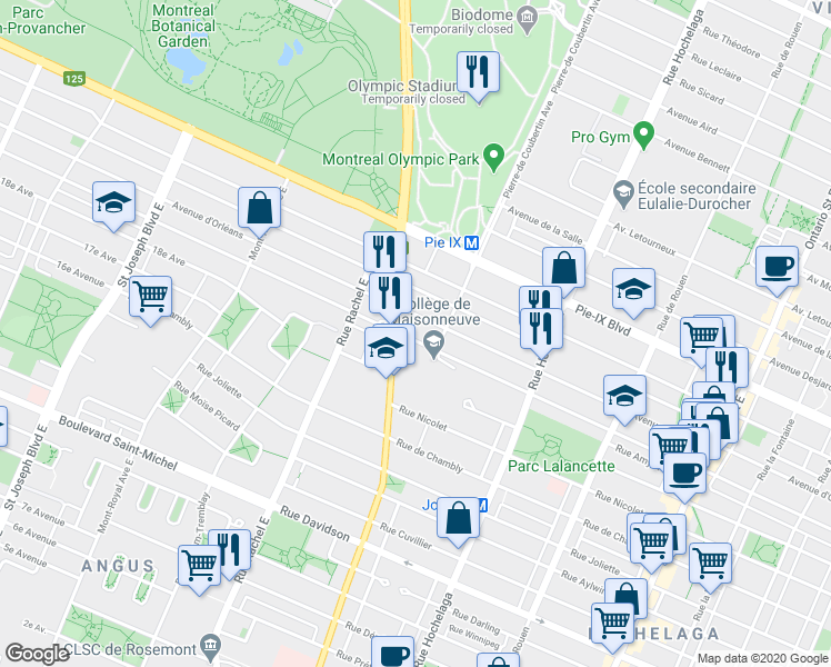 map of restaurants, bars, coffee shops, grocery stores, and more near 2775 Avenue Bourbonnière in Montrã©Al
