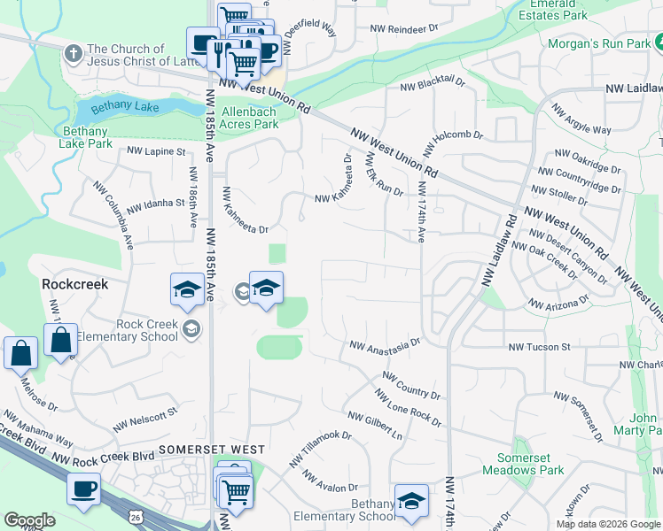 map of restaurants, bars, coffee shops, grocery stores, and more near 17928 Northwest Layla Drive in Portland