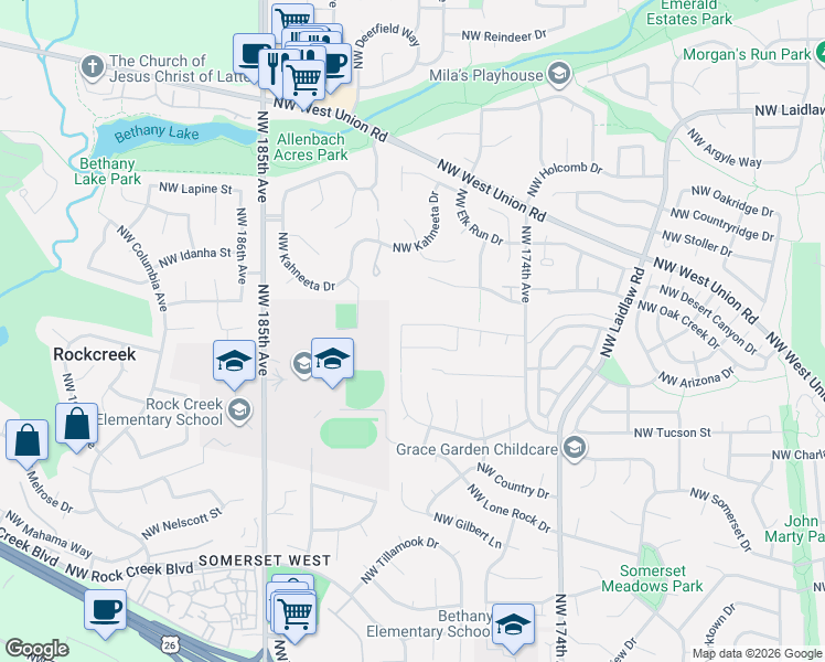 map of restaurants, bars, coffee shops, grocery stores, and more near 17928 Northwest Layla Drive in Portland