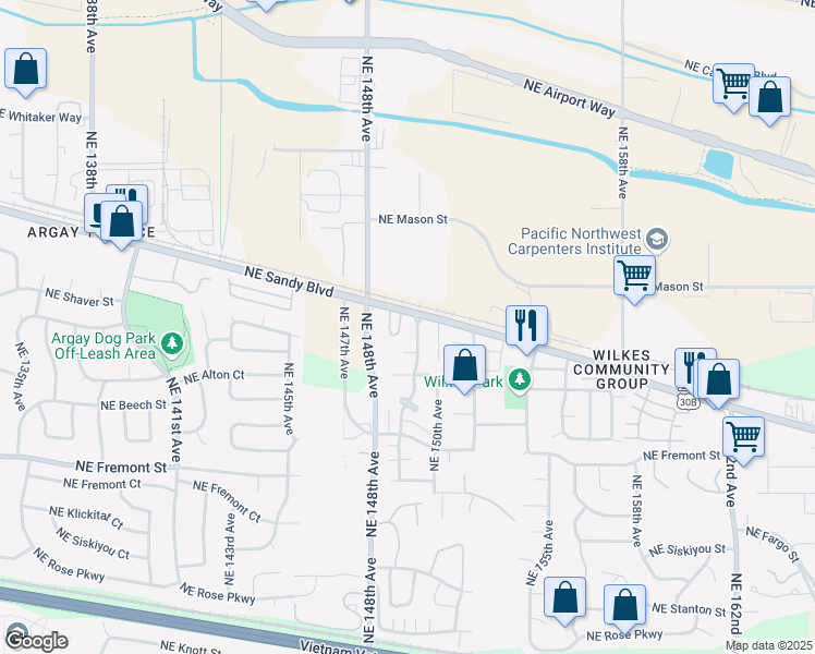 map of restaurants, bars, coffee shops, grocery stores, and more near 3948 Northeast 149th Avenue in Portland