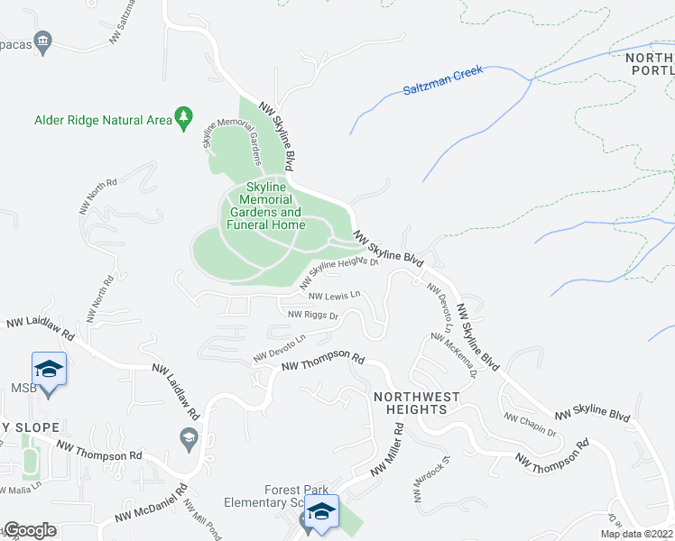 map of restaurants, bars, coffee shops, grocery stores, and more near 9742 Northwest Skyline Heights Drive in Portland