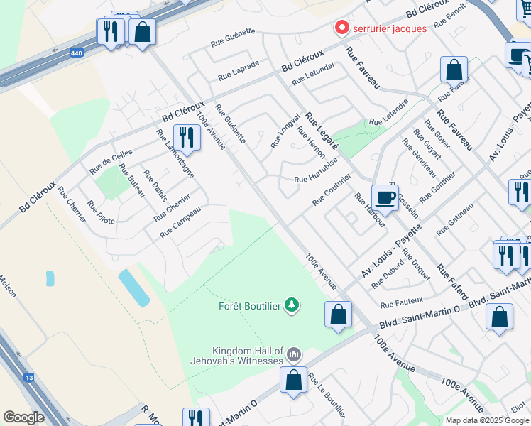 map of restaurants, bars, coffee shops, grocery stores, and more near 2282 100e Avenue in Laval