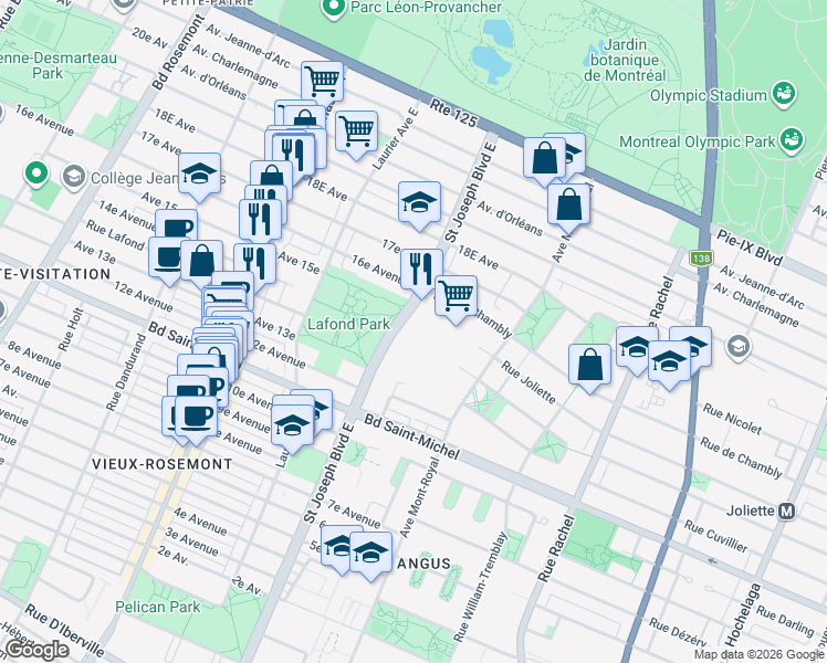 map of restaurants, bars, coffee shops, grocery stores, and more near in Montreal