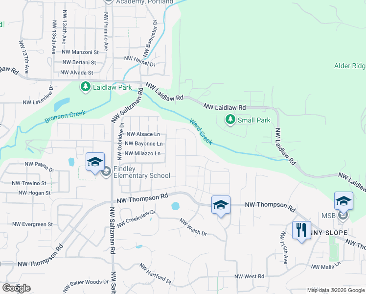 map of restaurants, bars, coffee shops, grocery stores, and more near 4494 Northwest Ashbrook Drive in Portland