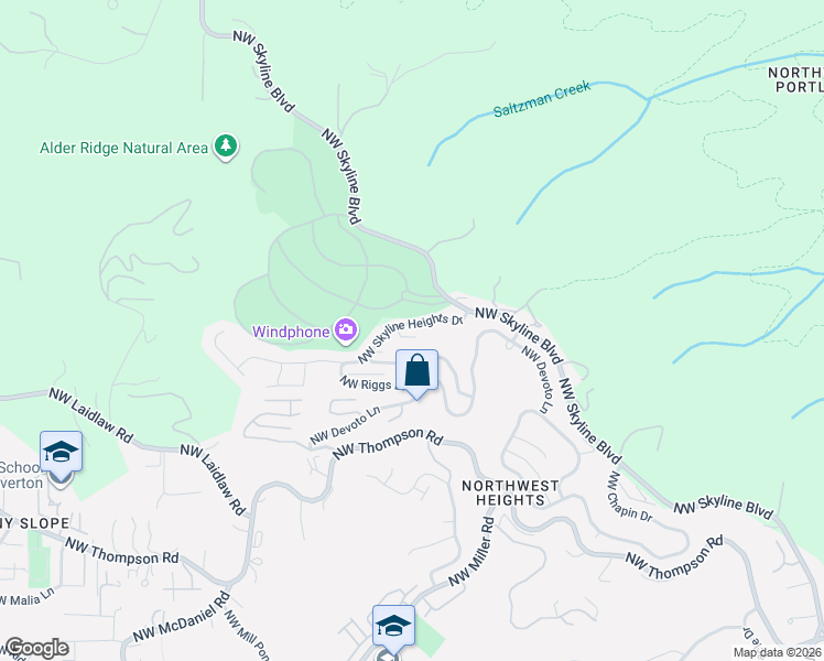 map of restaurants, bars, coffee shops, grocery stores, and more near 9742 Northwest Skyline Heights Drive in Portland
